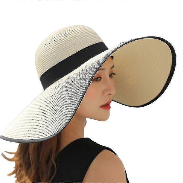 Womens Big Bowknot Straw Hat Large Floppy Foldable Roll Up Beach Cap Sun Hat Summer Uv Protection Beach Cap