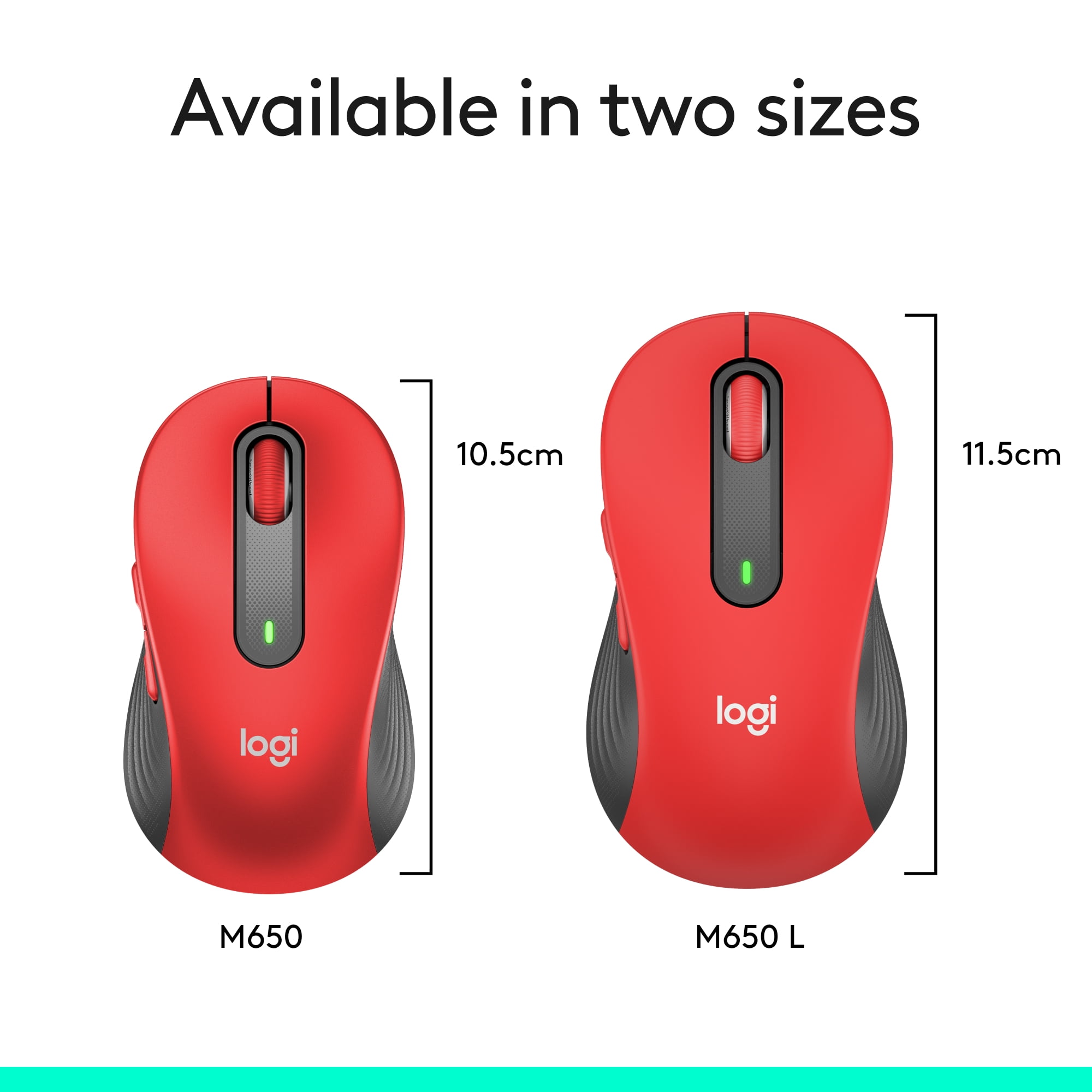 Logitech Signature M650 L Full Size Wireless Mouse - For Large Sized Hands, 2-Year Battery, Silent Clicks, Customizable Side Buttons, Bluetooth, Red