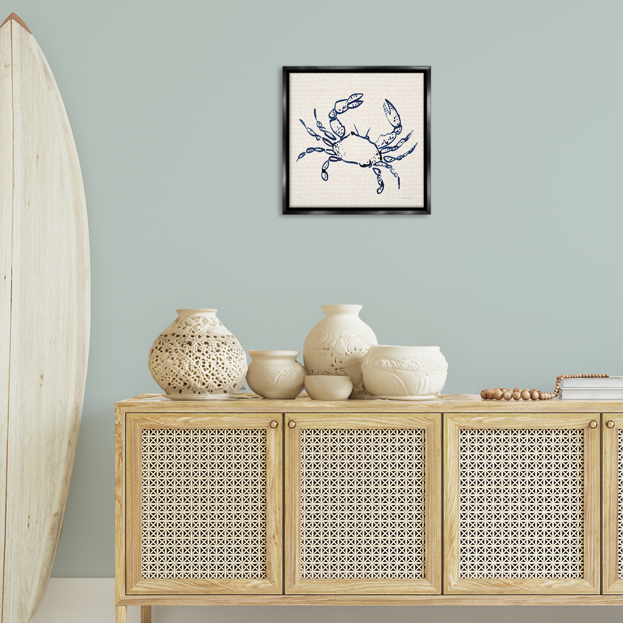 Stupell Industries Crab with Dotted Background Animals & Insects Painting Black Floater Framed Canvas Art Print Wall Art, 18 x 18