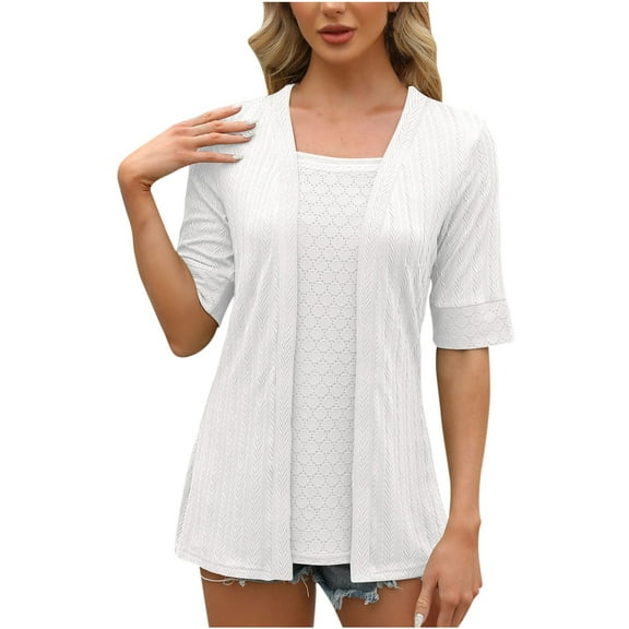 FAIWAD Summer Tops for Women Square Neck Half Sleeve Hollow Out Patchwork Blouse Trendy Casual Shirts