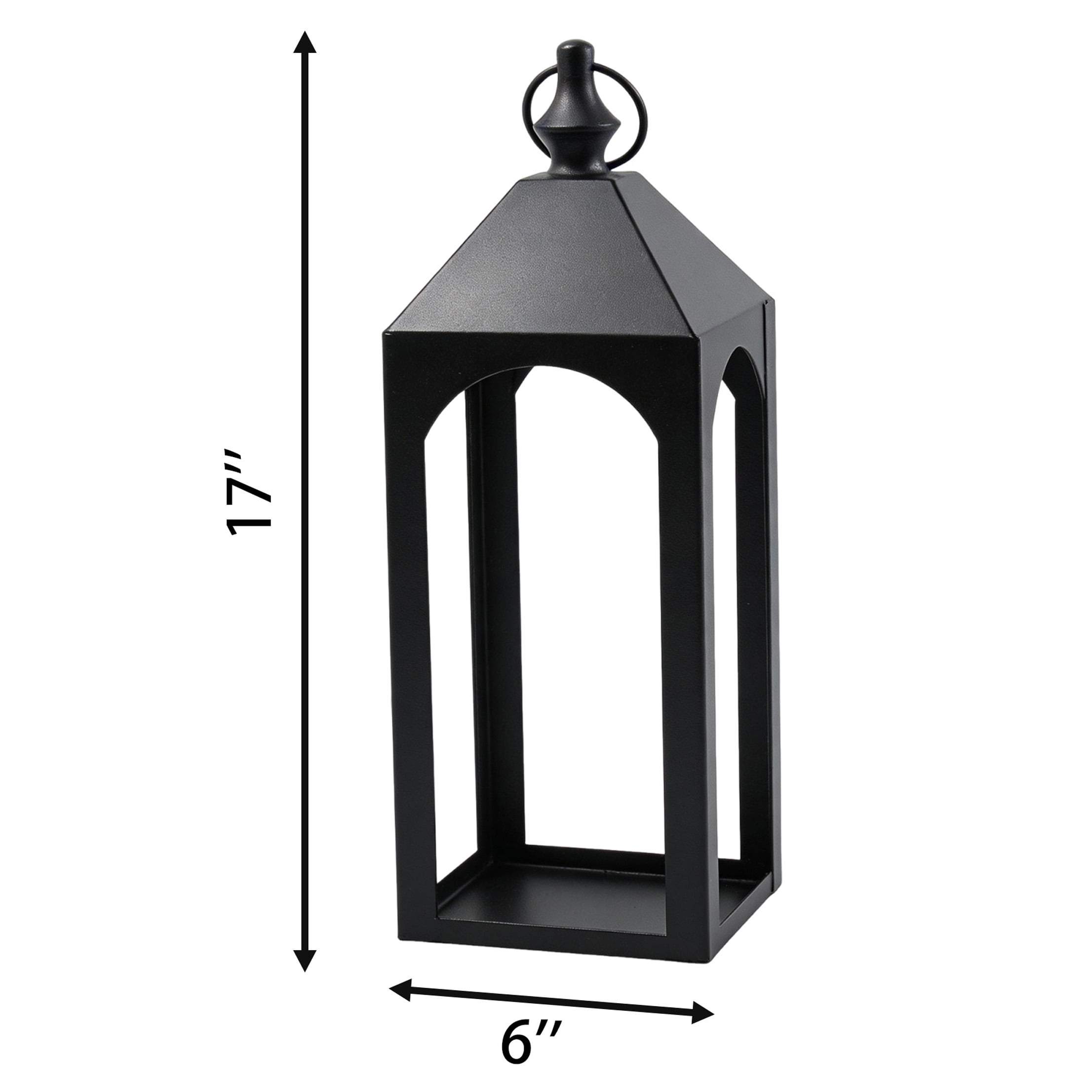 GARITIN 17" Black Metal Lantern Candle Holder, Outdoor & Indoor Decor for Patio, Garden, Porch, Pathway Lighting, House Warming Gift