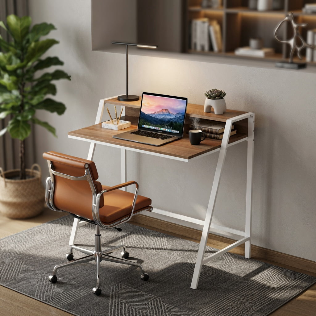 Yardi Yard 2 Tier Computer Desk PC Laptop Table Study Writing Home Office Workstation New-Natural, Computer Desk, Gaming Computer Desks for Study,Working,Writing