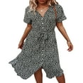 thumbnail image 2 of Femmes Midi Habillé Floral Bouton Up Split Robe V Cou Manches Courtes Été Plage Partie une Ligne Robe Jaune M, 2 of 6