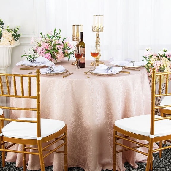 Wedding Linens Inc. 132" Seamless Round Jacquard Damask Polyester Tablecloths - Blush Pink