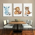 thumbnail image 4 of Jungle Animals Kids Room Wall Decor Set of 3 Rhino Lion Tiger and Olive Soccer Puck Canvas Print Watercolor Animal Poster Baby Boy Sports Decor Art Painting, 4 of 6