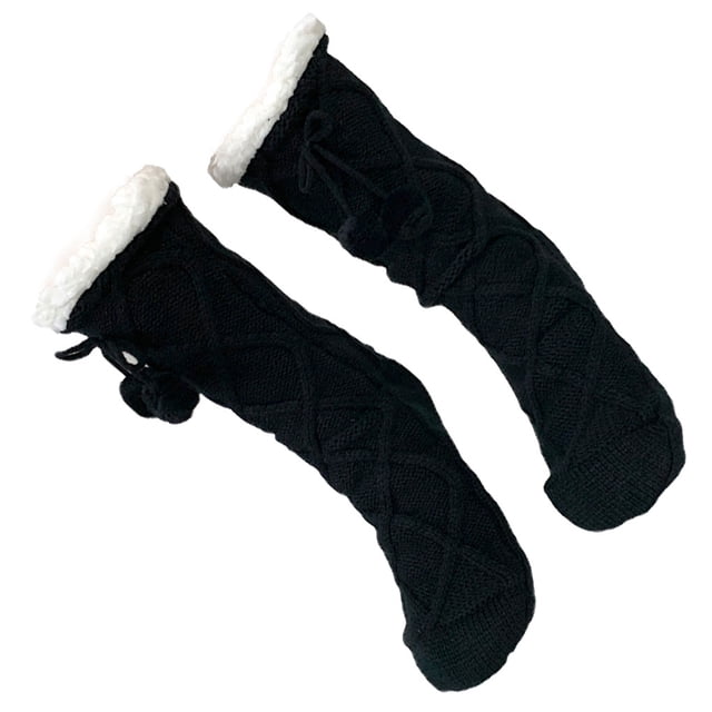 Jumpingount Calcetines tipo pantuflas, transpirables, con forro polar, para invierno, con mango de goma de silicona, para dormir, lindos, clásicos, peludos, Medias Negro Jumpingount AP009581-01