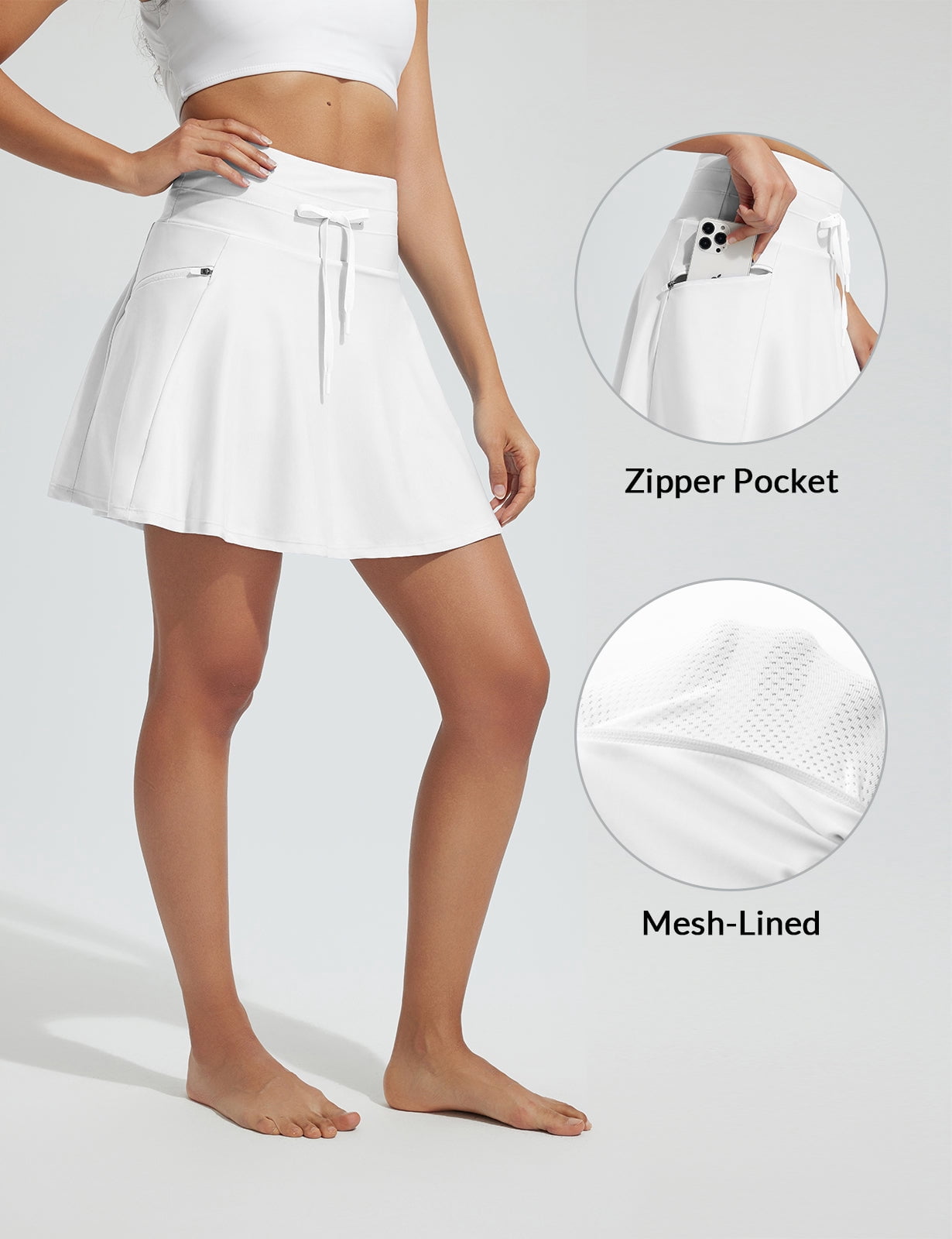BALEAF Women's Swim Skirt with Boxer Liner High Waisted Tummy Control Modest Tankini Swimsuits Zipper Pocket Skorts Bathing Suit Flowy Swimming Bottoms White XL