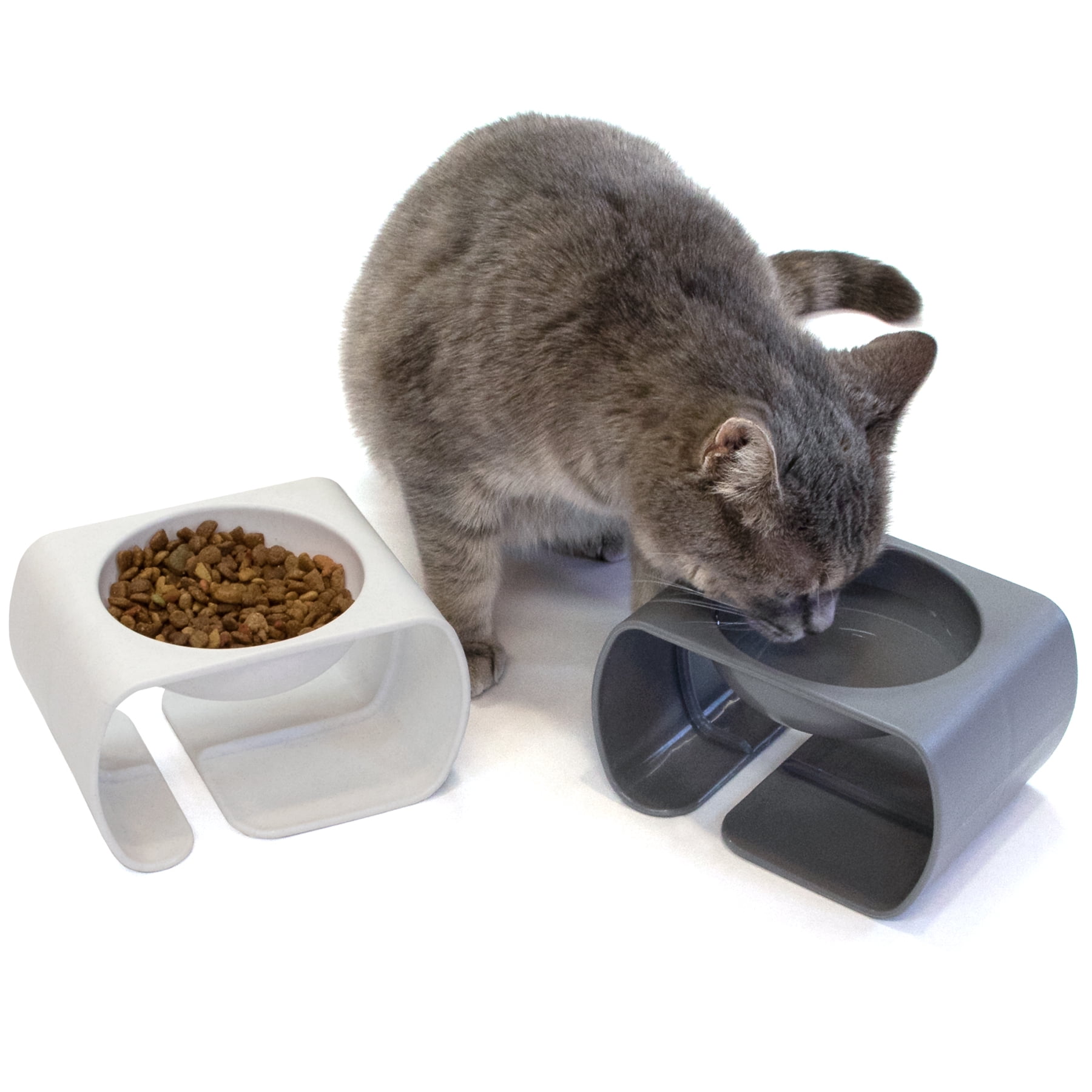 Kitty City Dishwasher Safe Plastic Raised Whisker-Friendly Cat Bowls, Multicolored, 2 Pack Set