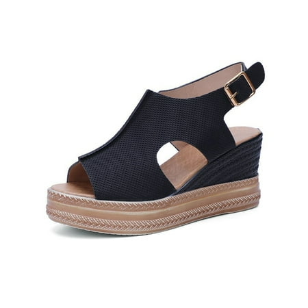 

Lacyhop Women Platform Sandals Beach Casual Shoes Ankle Strap Wedge Sandal Party Slingback Pumps Non Slip Summer Black 7.5