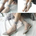thumbnail image 2 of Calcetines tobilleros holgados, transparentes, ultrafinos, vintage, con lazo, cinta dulce, perlas de imitación, cuentas, malla transparente, medias sueltas de tul, 2 of 5