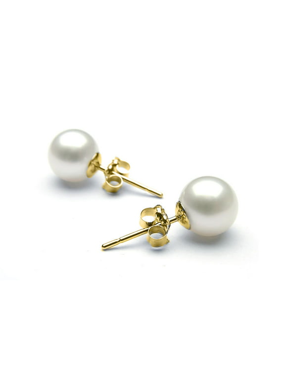 4.00 CTTW Genuine Cultured Pearl Earring in 18k Yellow Gold