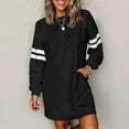 thumbnail image 3 of Women's Fashion Striped Sports Hoodie Dress Long Sleeve Round Neck with Pocket for Winter Casual Wear and Outdoor Activities,Black,L, 3 of 6