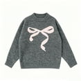 thumbnail image 2 of Girls' Knit Sweater (1-13 Years) Crew Neck Bow Print Cute Pullover Warm Casual Top for Cold Seasons & Leisure Outings, 2 of 7