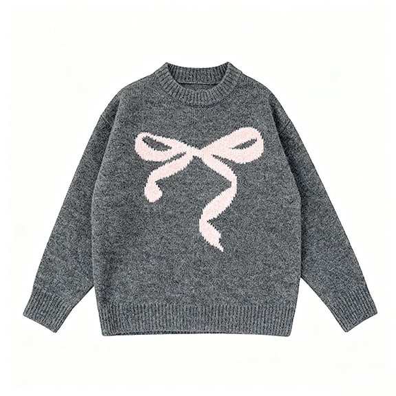 Posijego Toddler Girls Sweaters Bow Printed Long Sleeve Crew Neck Knit Pullover Sweater for Little Girls Warm Sweaters
