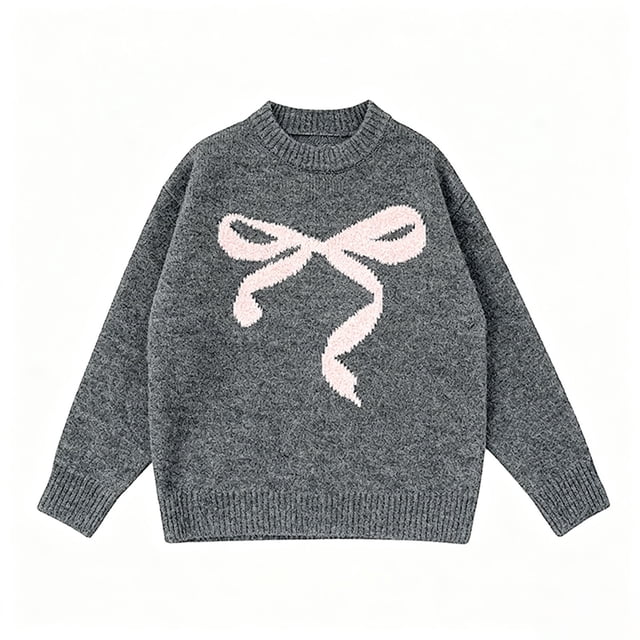 Bows for Girls, Cute Bow Thick Knit Round Neck, Girls Sweater
