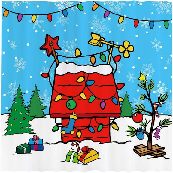 72" x 72" Cartoon Christmas Shower Curtain for Kids Bathroom Set Comic Book Xmas Present Home Bath Bathtub Decoration Durable Fabric Machine Washable