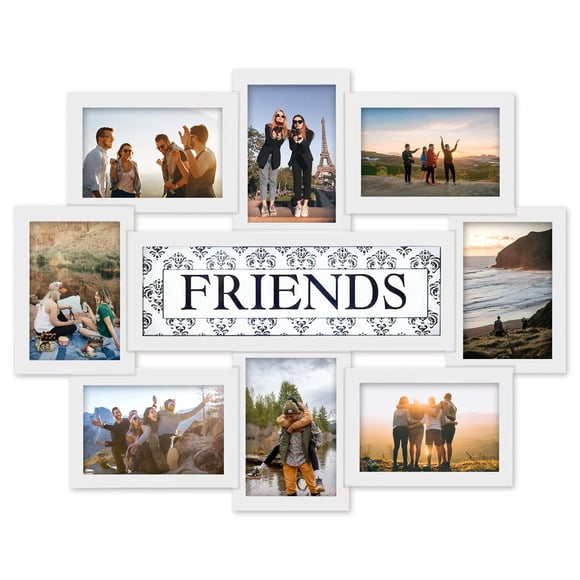 HELLO LAURA - 4 Opening 8" x 22" inch Wall Hanging Photo Frame, 6" x 4" Photo Sockets x 4, White Frame Edge | Gallery Style
