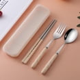 thumbnail image 2 of Uioepy Stainless Fork Chopsticks Spoon Portable Tableware Set Outdoor Tableware Home Flatware Set kitchen utensils Khaki, 1 pair of chopsticks + 1 fork + a spoon + plastic box, 2 of 8