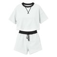 thumbnail image 7 of Women's 2 Piece Tracksuit Outfits Oversized Crew Neck Short Sleeve Shirts and Sweat Shorts Running Athletic Sets Loungewear Pjs Sets White, 7 of 7