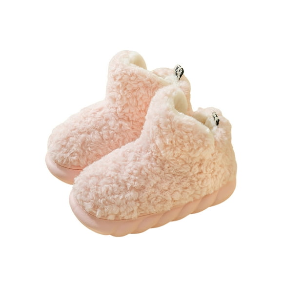 Woobling Women House Slipper Memory Foam Fleece Boots Slip On Slippers Casual Clog Shoe Ladies Fuzzy Anti-Slip Warm Shoes Pink Closed Back 8.5-9