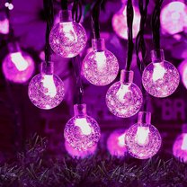 Perfect Holiday 30 LED Solar String Lights,Waterproof with Bubble Design Bulbs for Outdoor Home decor, Christmas, Parties, Garden - Pink