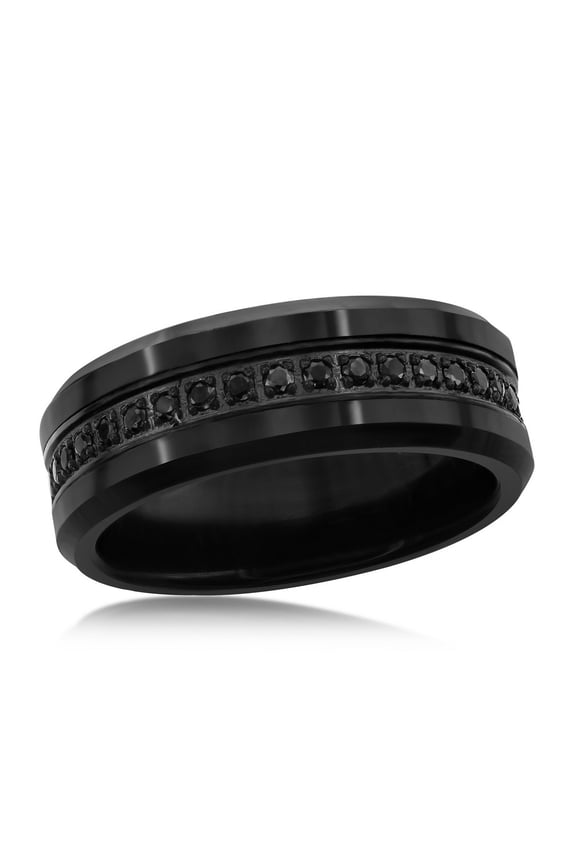 Men’s Comfort Fit Polished Black with Simulated Diamond CZ Eternity Tungsten Band Ring-9