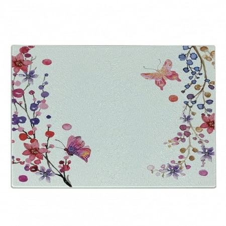 

Butterfly Cutting Board Floral Art with Butterfly Magic of Believing Hope Exotic Healing Power Decorative Tempered Glass Cutting and Serving Board Small Size Pink Purple White by Ambesonne