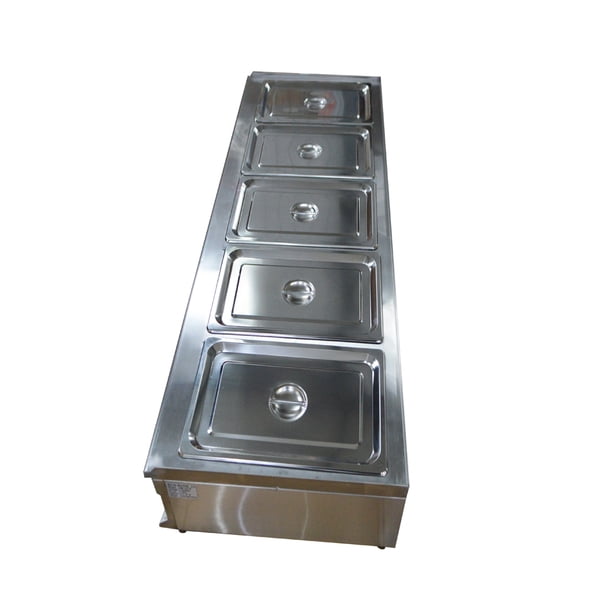 PreAsion 5 1 2Pan Food Warmer Steamer Stove Canteen Buffet Steam Heater Table Stainless Steel 