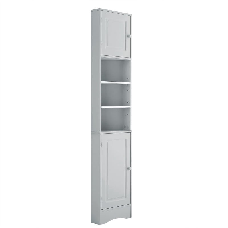 Triangular Corner Storage Cabinet with 2 Doors, Tall Bathroom Hutch Cabinet and Adjustable Shelves