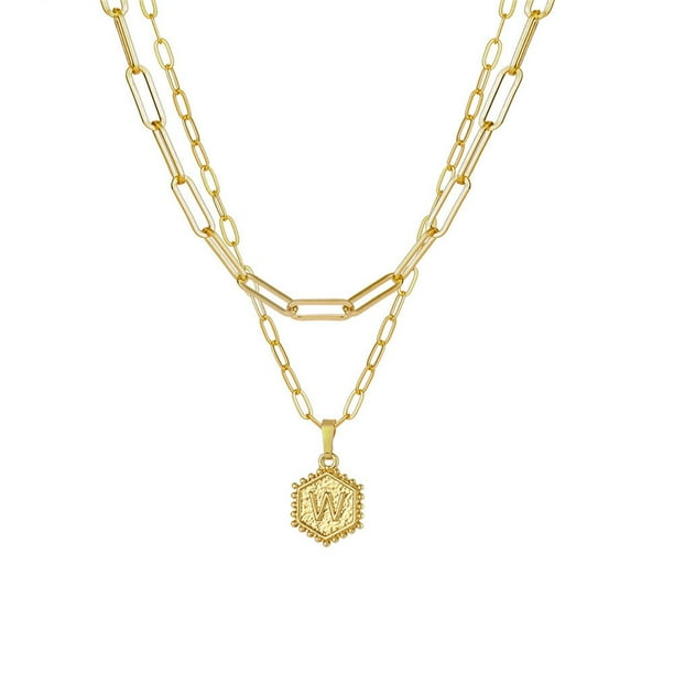 onlyliua para Interior/Exterior Collar En Cadena Chapado En Oro para Mujer, Colgante En Letra Hexagonal, Collar En Capas
