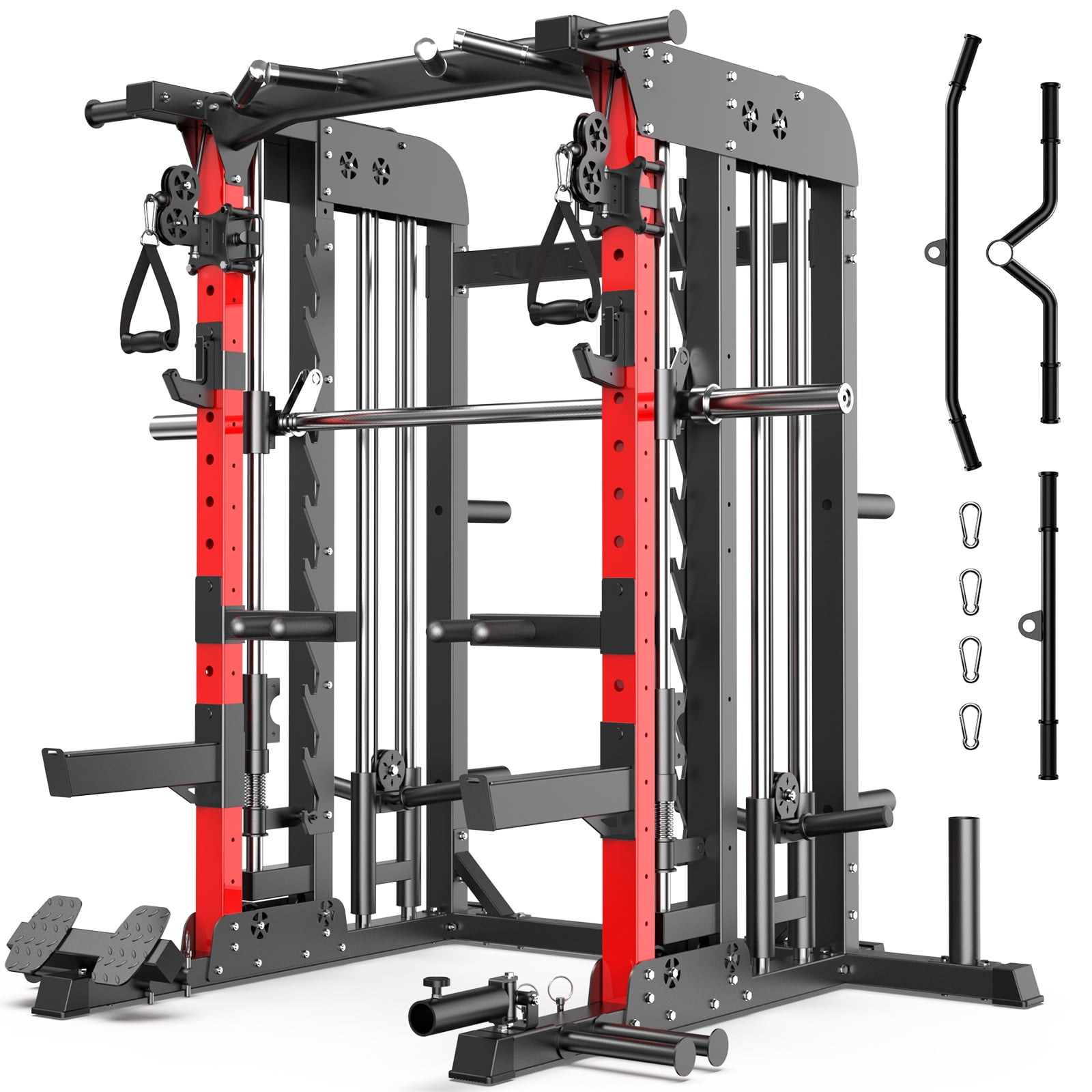 LNOW 2000LB All-in-One Home Gym: Smith Machine, Squat Rack, Dual Pulley System for Lat Pulldown & Cable Crossover