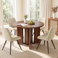 thumbnail image 3 of Hawsaiy 5 Piece 39.4" Round Dining Table Set for 4, Small Space Kitchen Table with 4 Upholstered Chairs, Farmhouse Dining Set with Metal Legs(Walnut+Beige), 3 of 9