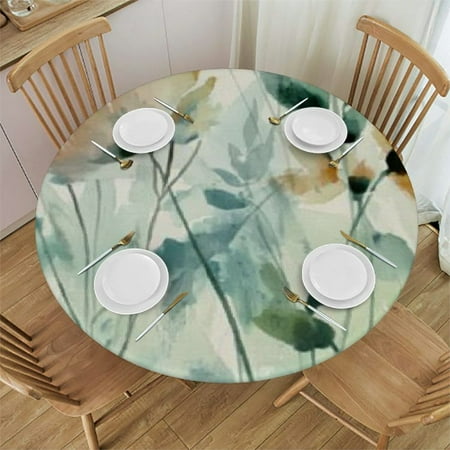 

SHERONV Flowers Leaves Round Tablecloth Stain Resistant Washable 31 -35