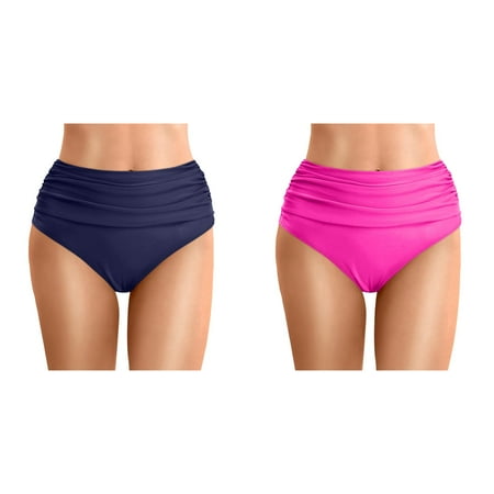 Rinsvye 2 Pcs Women Plus Size High Lane Swimwear Plus Size Waist Bikini Bottoms Swim Briefs Beach Shorts Ruched Bottom High Cut Swim Bottom Full Coverage Swimsuit Bottom Sports Yoga Shorts Swimbotto