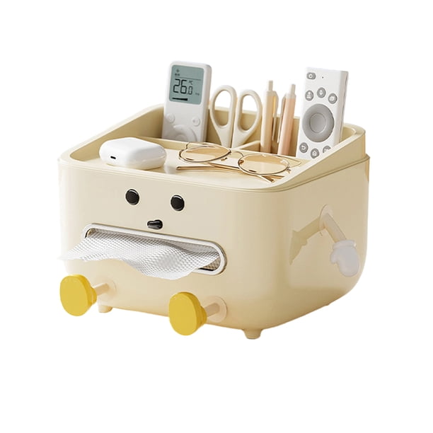 Bonita funda para caja de pañuelos, soporte para caja de pañuelos con patas y soporte para teléfono, dispensador de pañuelos multifuncional con compartimentos para organizar el escritorio en casa.