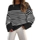 thumbnail image 2 of Suéter Informal de Punto Afelpado de Larga Extragrande para Mujer, Ropa de Otoño Rayas Blancas y Negras XL, 2 of 8