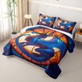 thumbnail image 3 of Feelyou Blue Glass Dragon Quilt King for Boys Girls, Church Art Wildlife King Coverlet Set, Blue Orange, 3 Pieces, 3 of 7