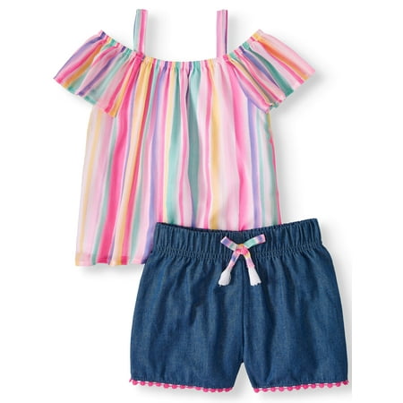 Off-shoulder Top and Shorts, 2pc Outfit Set (Toddler Girls)