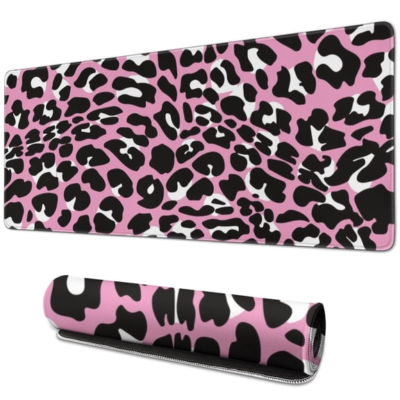 Long Mouse Pads for Desk,Pink and Black Of Leopard Print Desk Mats on Top Of Desks, Desk Mouse Pad Extra Large with 3mm Non-Slip Base and Stitched Edge for Gaming,Office,Work,Home 31.5"x11.8"