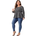 thumbnail image 3 of DARING DIVA Women's Plus Size Floral Print Long Sleeve Belt Tie Peplum Top 3X Purple, 3 of 6