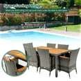 thumbnail image 6 of Costway 7PCS Patio Rattan Dining Set Acacia Wood Table Cushioned Chair Mix Gray, 6 of 9
