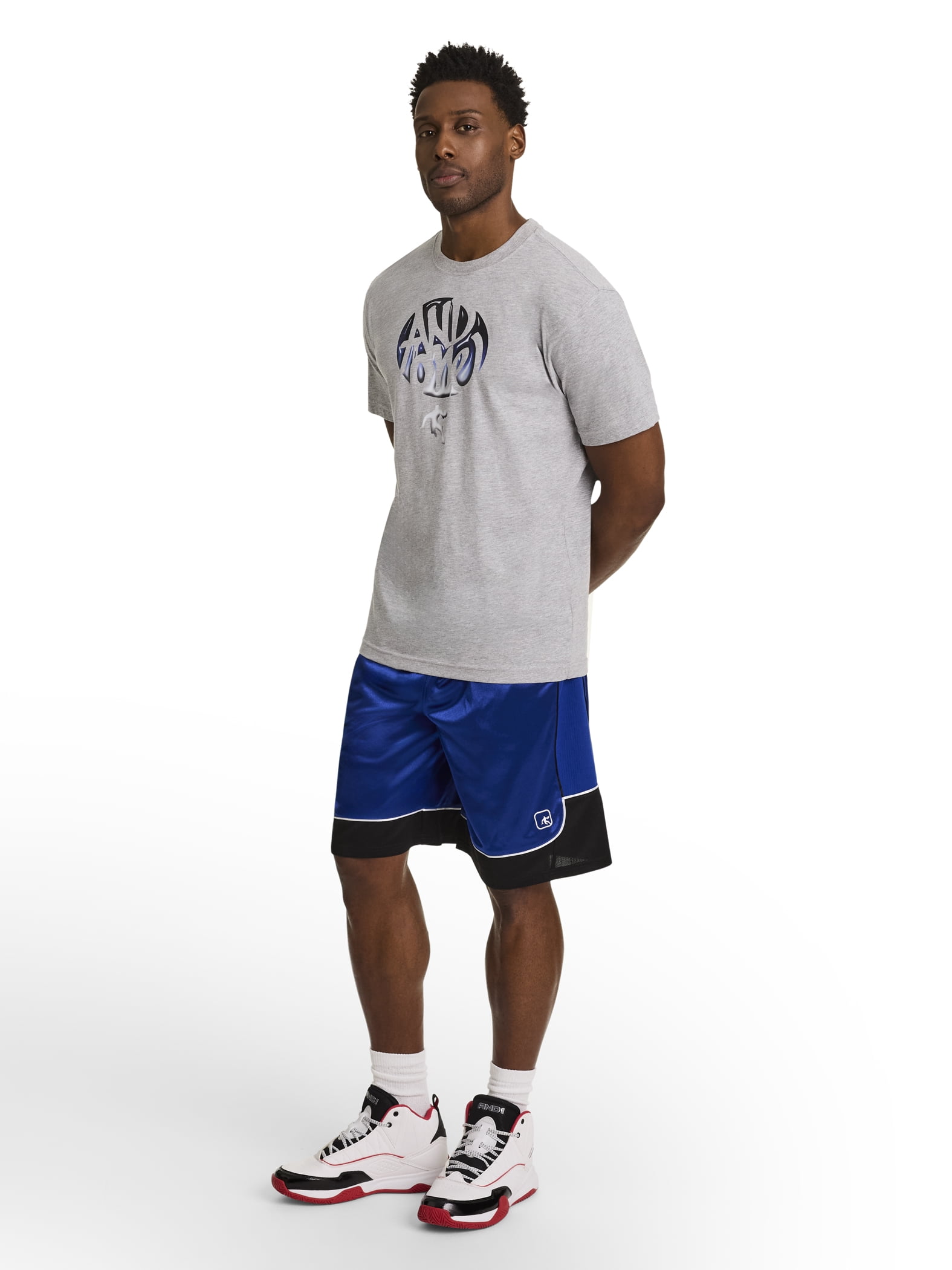 AND1 Men's and Big Men's All Court Colorblock Short, 11" inseam, up to Size 5XL