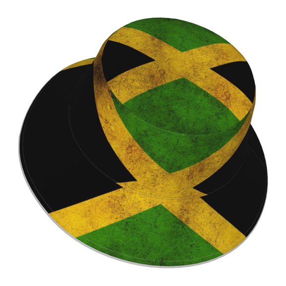 Unisex Retro Jamaican Flag Bucket Hat Fisherman Cap Reversible Travel Sunhat With Reflective Stripe