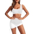 thumbnail image 5 of Bosfbaoi 2-Piece Swimsuit for Women Ruched Crop Top Drawstring Bottom Patchwork Mesh Skirt Bikini Womens Swimsuits, 5 of 7
