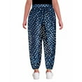 thumbnail image 2 of Aislor Girls Metallic Floral Printed Satin Harem Pant Elastic Waist Kids Patiala Dhoti Salwar Pants Navy Blue 10, 2 of 7