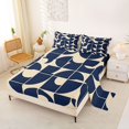 thumbnail image 2 of Castle Fairy Geometric Quarter Arc Bed Sheets 4-Piece,Retro Square Block Full Size Sheets,Navy Cream,1 Flat Sheet, 1 Fitted Sheet and 2 Pillowcases, 2 of 7