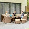 thumbnail image 2 of Outsunny 6 Pieces Patio Furniture Set, Outdoor Wicker Sofa Set, All Weather PE Rattan Conversation Furniture, with Strip Wood Grain Plastic Coffee Table & Cushions, Khaki, 2 of 10