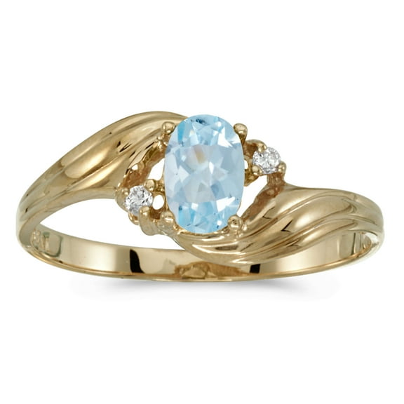 10k Yellow Gold Oval Aquamarine And Diamond Ring