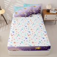 thumbnail image 4 of Manfei Kawaii Rainbow Zipper Twin Comforter Sets with Fitted Sheet and 2 Pillowcases, Bling Stars Galaxy Print Zipper Bedding Set, Blue Purple, Stars Reversible, 4-Piece, 4 of 7