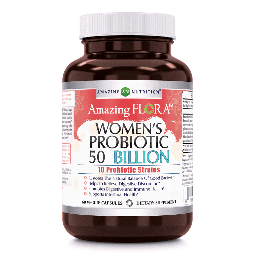 Amazing Flora Women's Probiotic 10 Best Probiotics Strains 50 Billion 60 Veggie Capsules Supplement | Supports Better Digestive & Gut Health | Non-GMO | Gluten Free | Suitable for Vegetarians